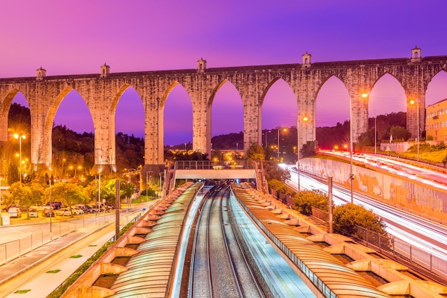 View of the historic aqueduct in the city of Lisbon Aqueduto das AAguas Livres Portugal