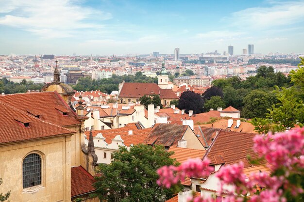 View over historic center of Prague with castle