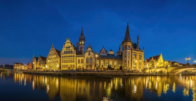 View of historic city of downtown Ghent cityscape of Belgium