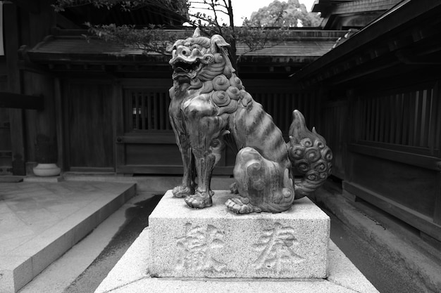 Photo view of horse statue against building