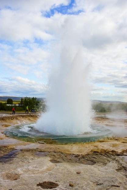 View of hot spring against cloudy sky