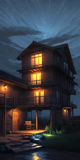 вид дома дома в ночном доме ночью генеративный ИИ