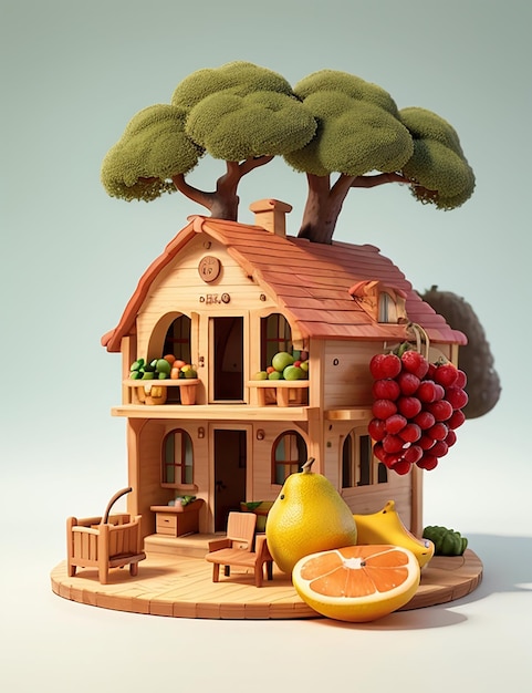 View of house made from some fruit ai generations