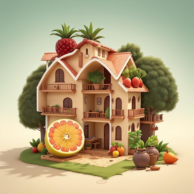 View of house made from some fruit ai generations