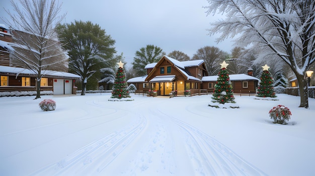 view of a house with christmas tree and christmas decoration