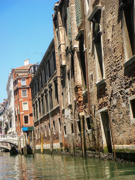 View of houses and canal Closeup Venice Italy