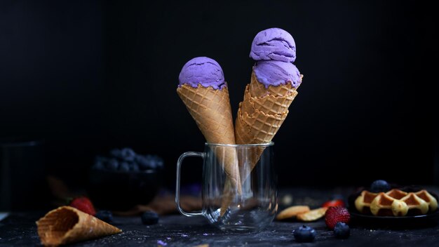 View of ice cream on table