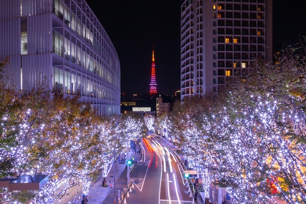 View of illuminated buildings at night