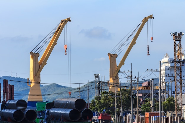 View of the Industrial  port cargo crane. 