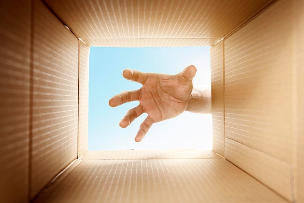 View of the inside box with hand taking something