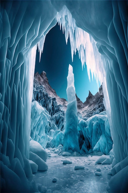 View of the inside of an ice cave generative ai