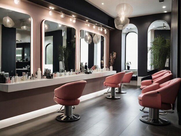 View inside of a modern salon showing mirrors