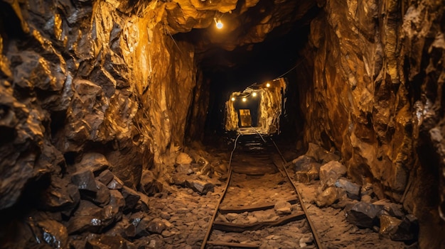 恐ろしい放棄された金鉱山のトンネル内部の眺め