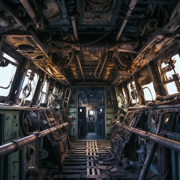 A view of the inside of a ship with the word ship on it.