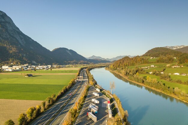 View of an interstate road near a big river