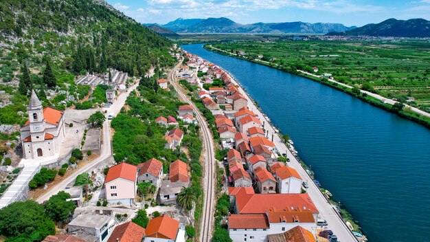 A view of the irrigated agricultural orchards and fields in the delta of the river neretva in opuzen...