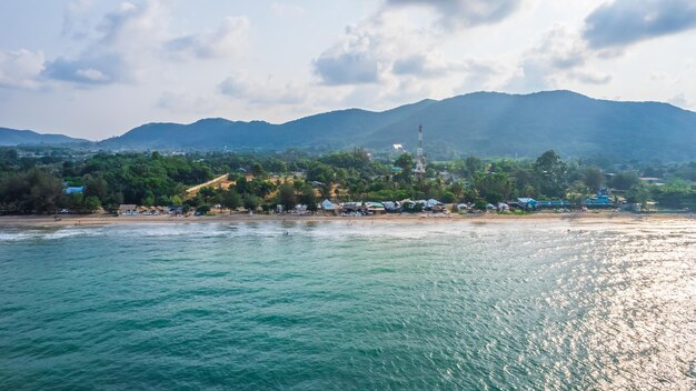 View of island from drone angleChanthaburi province of thailandHigh angle of sea