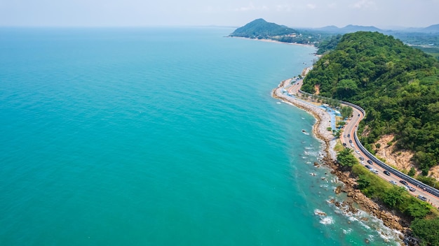 View of island from drone angleChanthaburi province of thailandHigh angle of sea