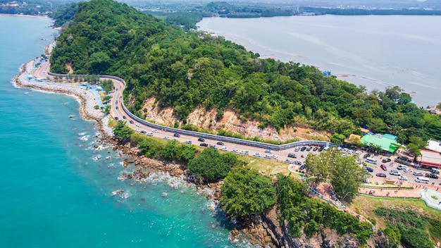 View of island from drone angleChanthaburi province of thailandHigh angle of sea