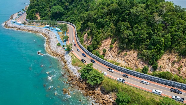 ドローンアングルからの島の眺めタイのチャンタブリー県高角度の海