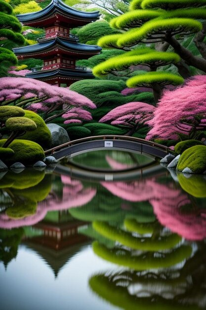 Foto la vista del giardino giapponese dal portico