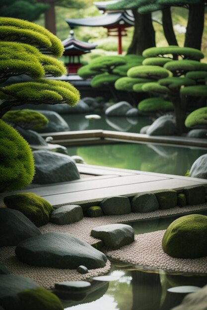 Foto la vista del giardino giapponese dal portico