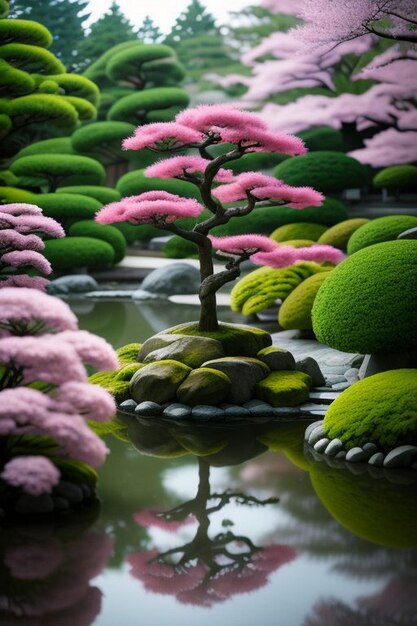 Photo view of japanese garden from the porch