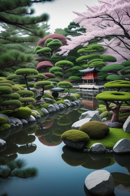 Вид на японский сад с крыльца