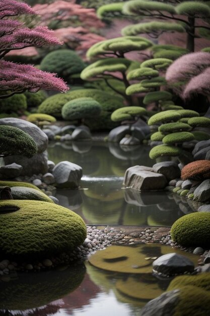 Photo view of japanese garden from the porch