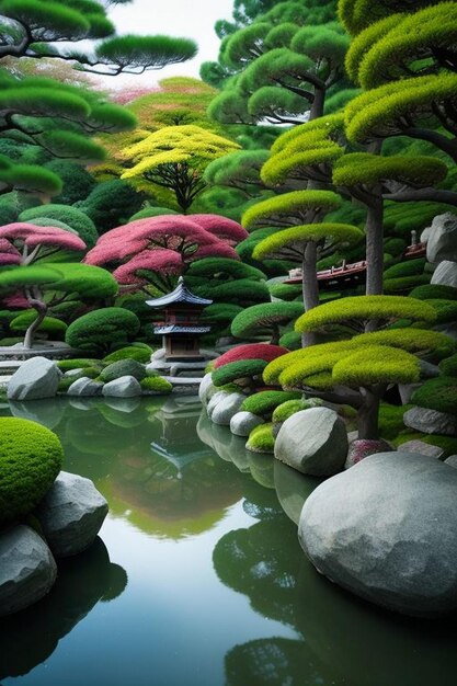 Photo view of japanese garden from the porch