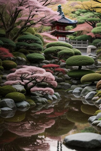 Photo view of japanese garden from the porch