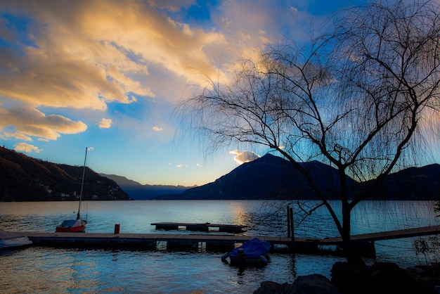 View of a jetty on Lake Como Italy