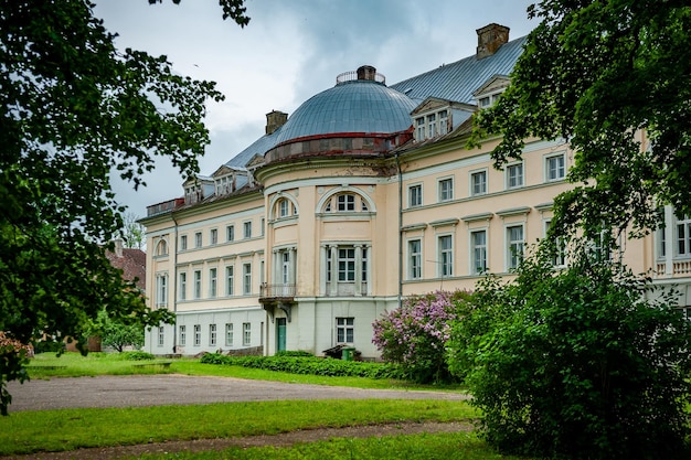 View to Kazdanga Palace built in the late classical style Facade from the garden side Latvia Baltic