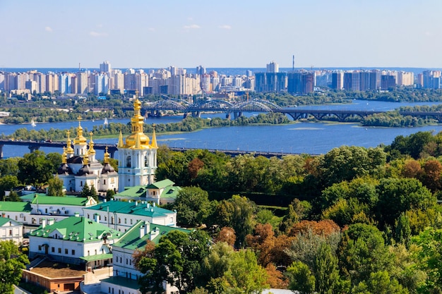 View of Kiev Pechersk Lavra Kiev Monastery of the Caves and the Dnieper river in Ukraine View from Great Lavra Bell Tower