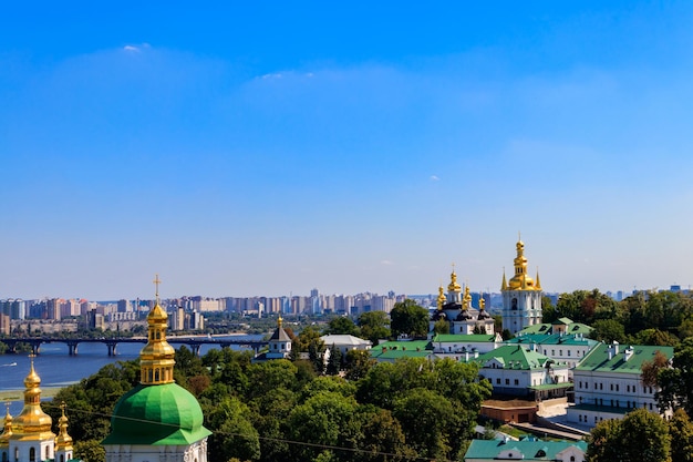 View of Kiev Pechersk Lavra Kiev Monastery of the Caves and the Dnieper river in Ukraine