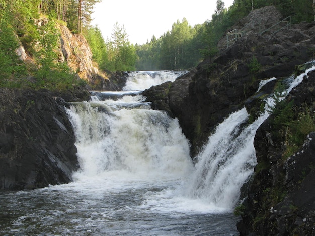 View of the Kivach waterfall in Karelia