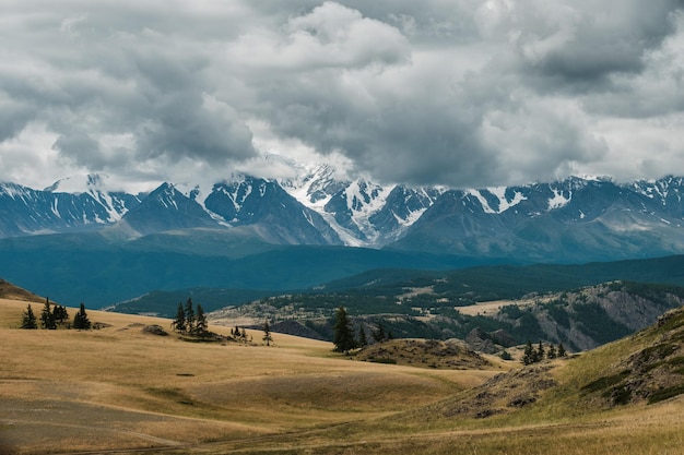 View of the Kurai steppes in the Altai Mountains