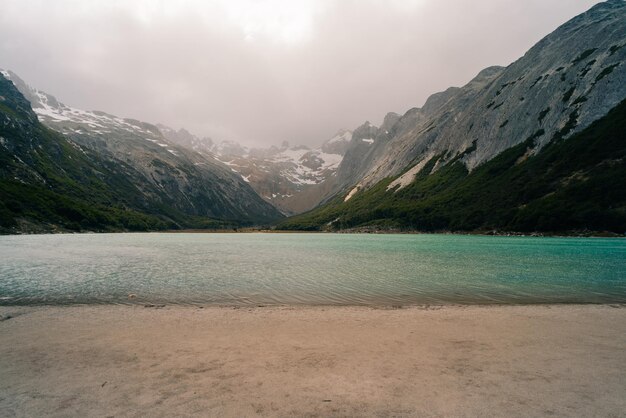 View of the laguna esmeralda emerald lake ushuaia argentina