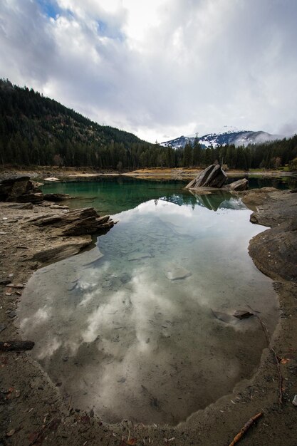 Photo view of lake against cloudy sky