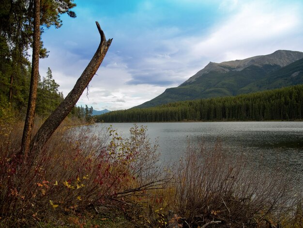 Photo view of lake against cloudy sky