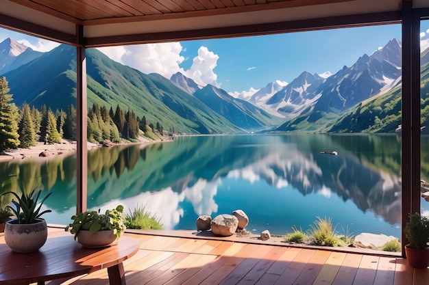 A view of a lake from a house