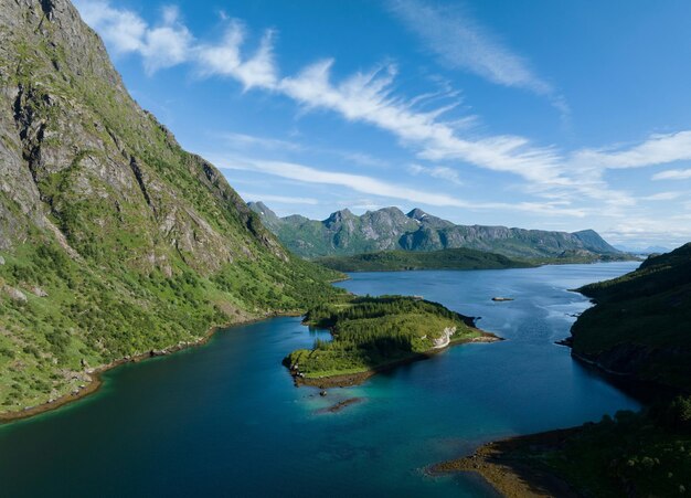 A view of a lake from the top of a mountain