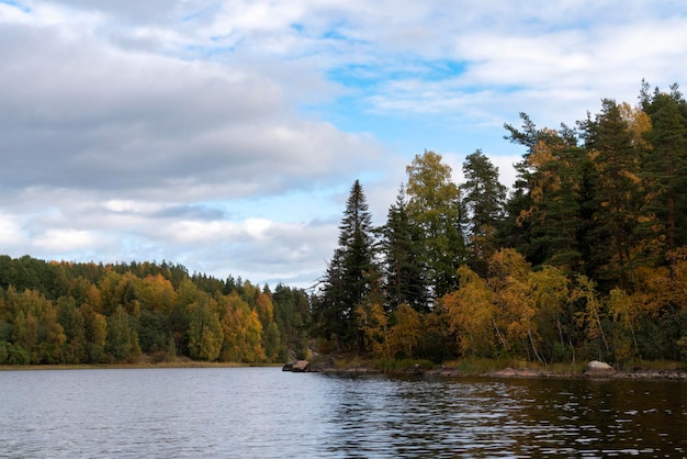 View of Lake Ladoga near the village Lumivaara on a sunny autumn day Ladoga skerries Republic of Karelia Russia