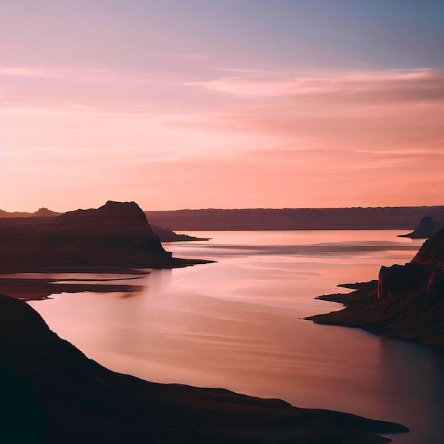 夕暮れのパウエル湖の景色