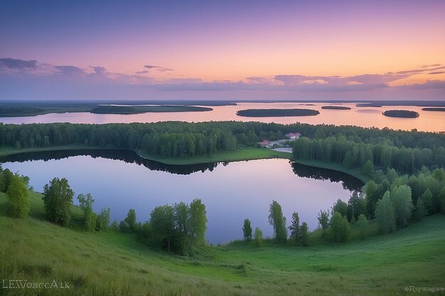 夕暮れ後のスヴィティアズ湖の景色 ウクライ