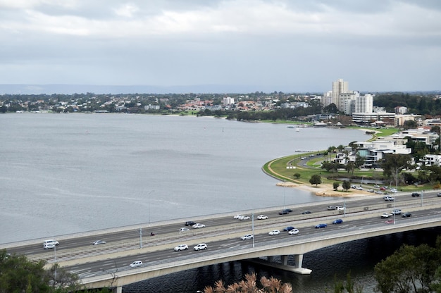 View landscape and cityscape of Perth city from Kings Park and Botanic Garden on May 15 2016 in Perth Australia