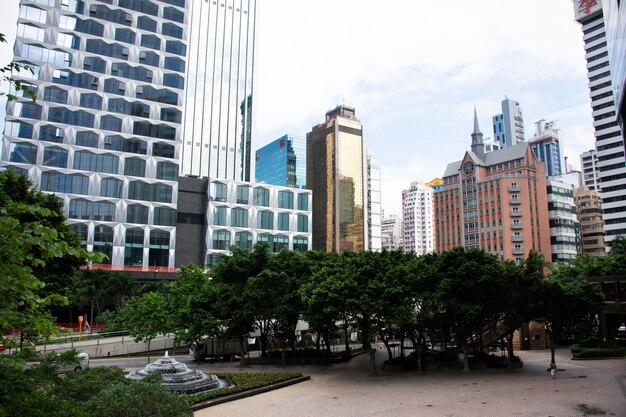 View landscape and cityscape with high building The Church of Jesus Christ of Latter day Saints at Wan Chai city on September 3 2018 in Hong Kong China