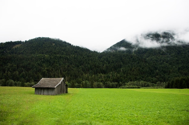 View landscape of mountain and grass field beside road at countryside between go to Pfunds village at Biberwier Austria