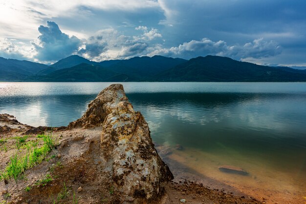 View of landscape nature and river and color of sunlight