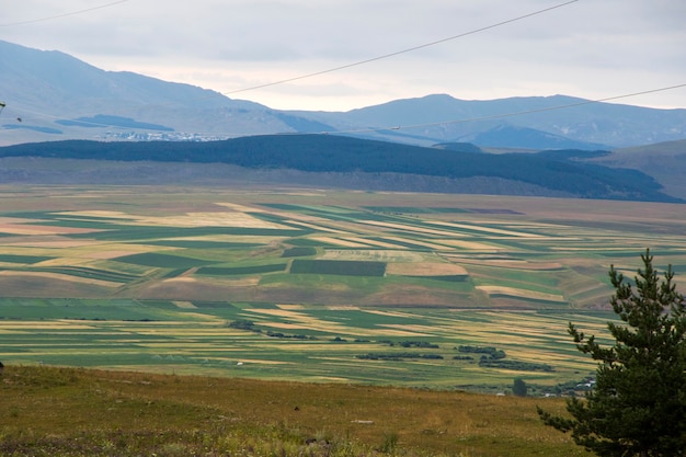 View and landscape of the village and fields in Georgia, colorful farms and nature